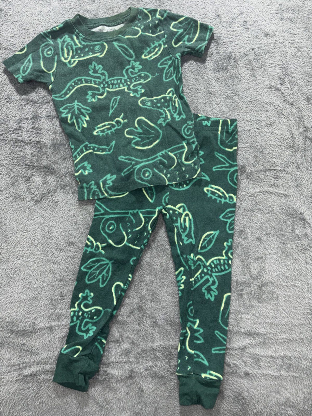 Carter's Toddler 2T 4 Piece Bundle Pajamas Green Lizard Blue Pumpkin Set Cozy