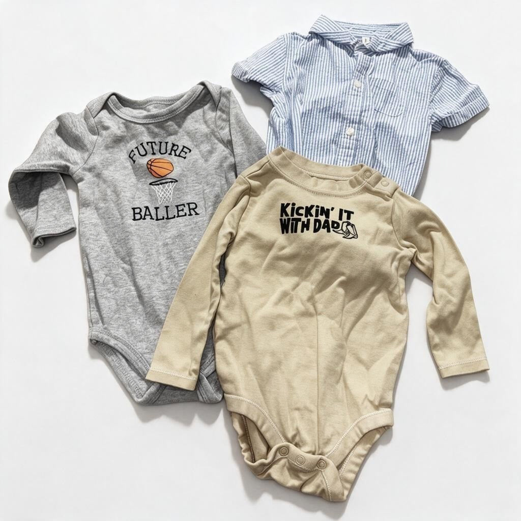 Wonder Nation Baby Sizes 6-9M to 9-12M 3 Piece Bundle Bodysuits Gray Tan Blue