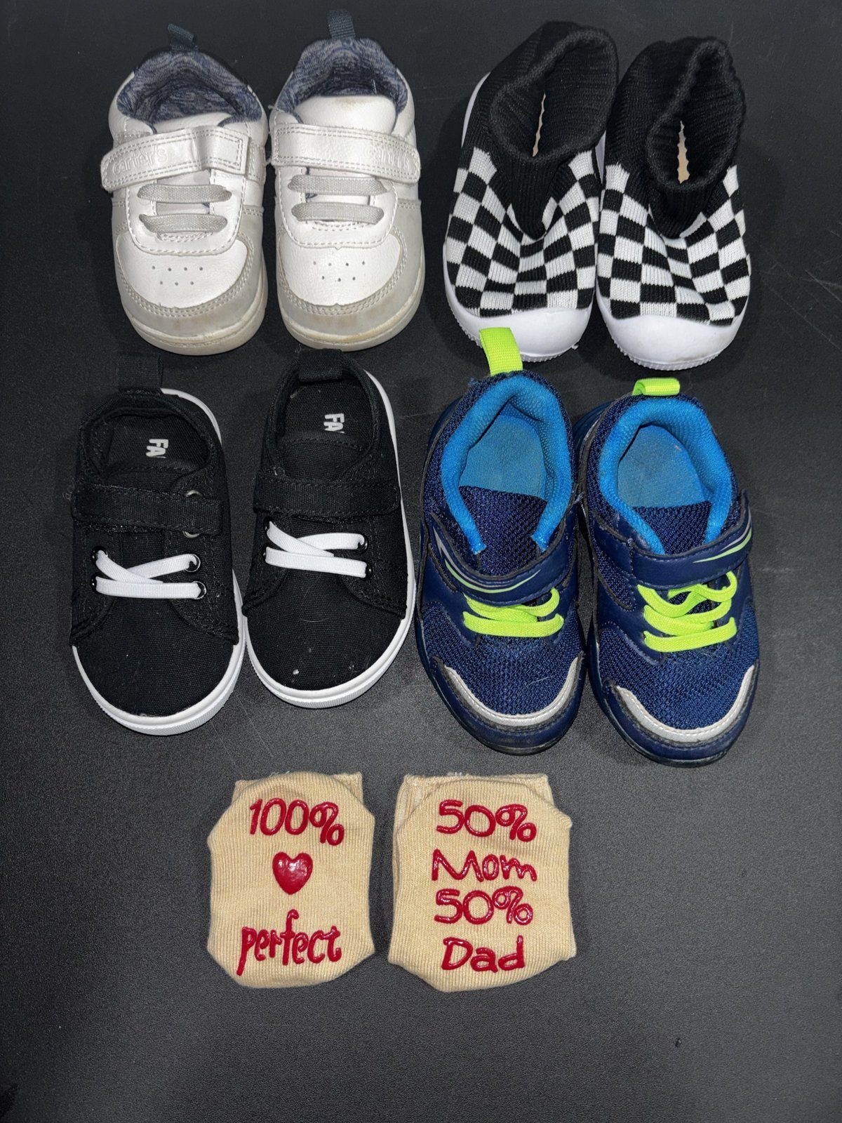 Carter's FabKids Toddler Shoes Lot 4 Pairs US 5 Sneakers Socks Black White Blue