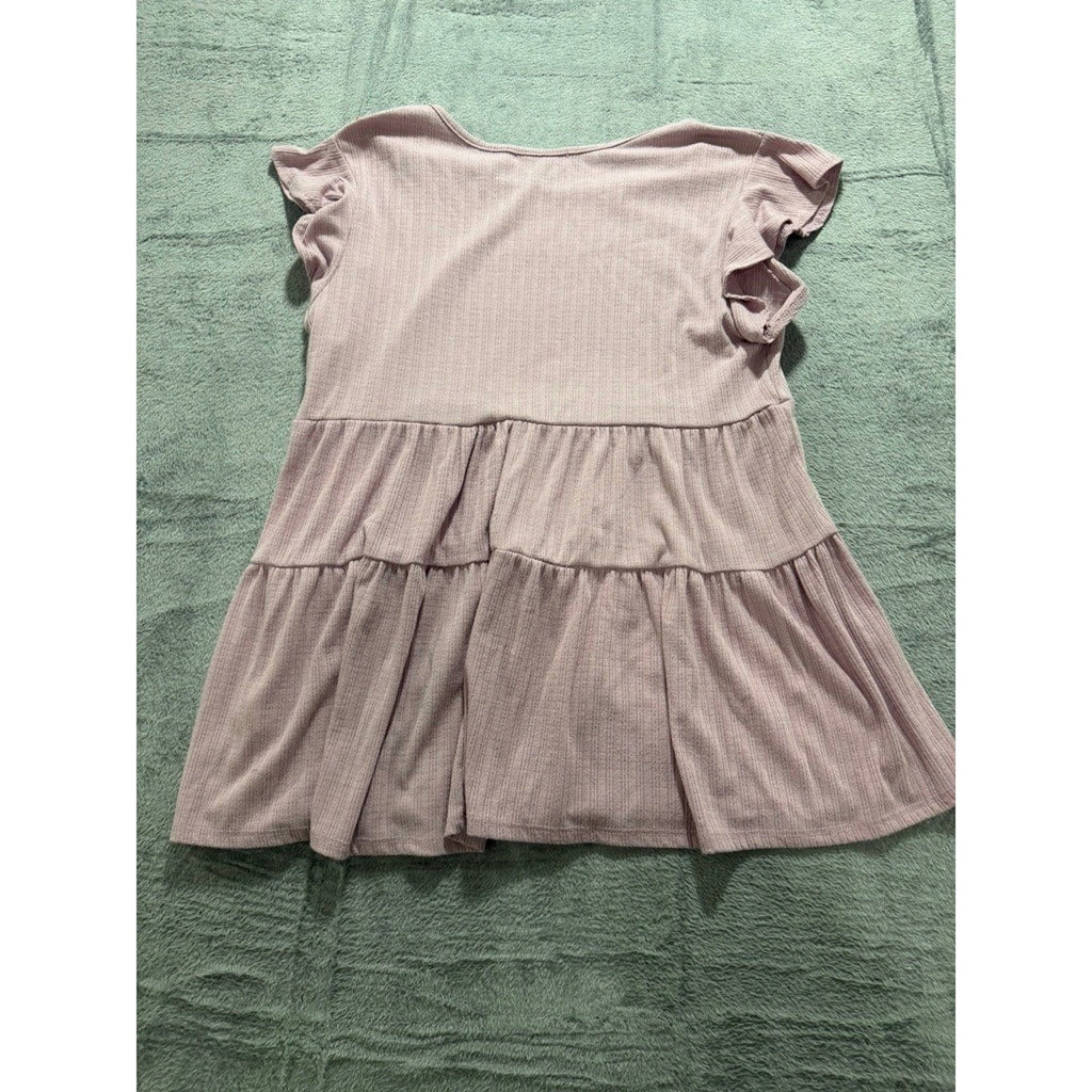 Emory Park Womens Mauve Pink Ribbed Tiered Babydoll Flutter Sleeve Top Size M