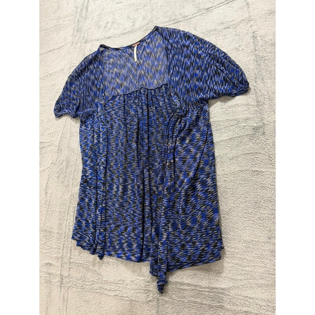 Free People Womens XS Blue Black Space Dye Draped Layered Knit Square Neck Top