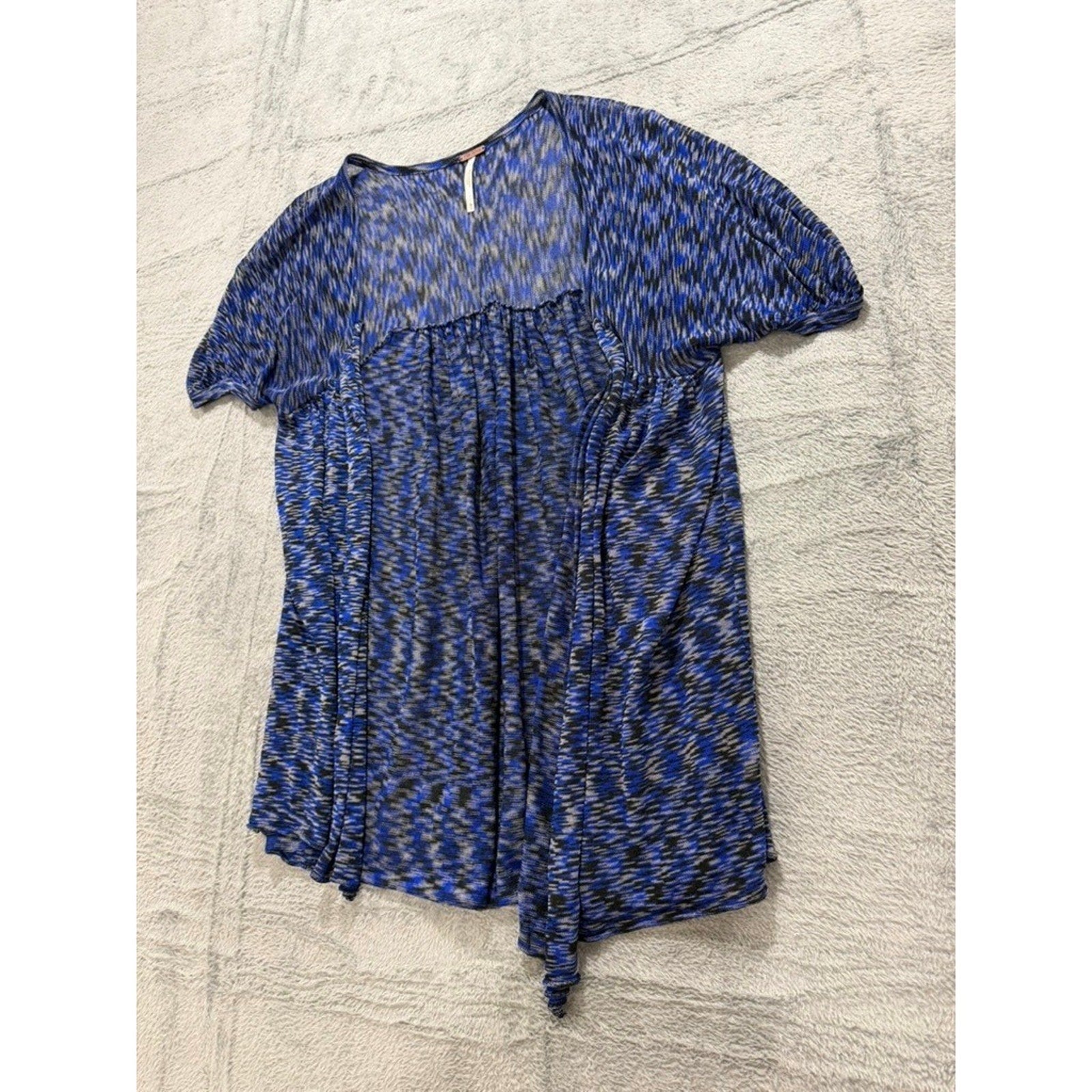 Free People Womens XS Blue Black Space Dye Draped Layered Knit Square Neck Top