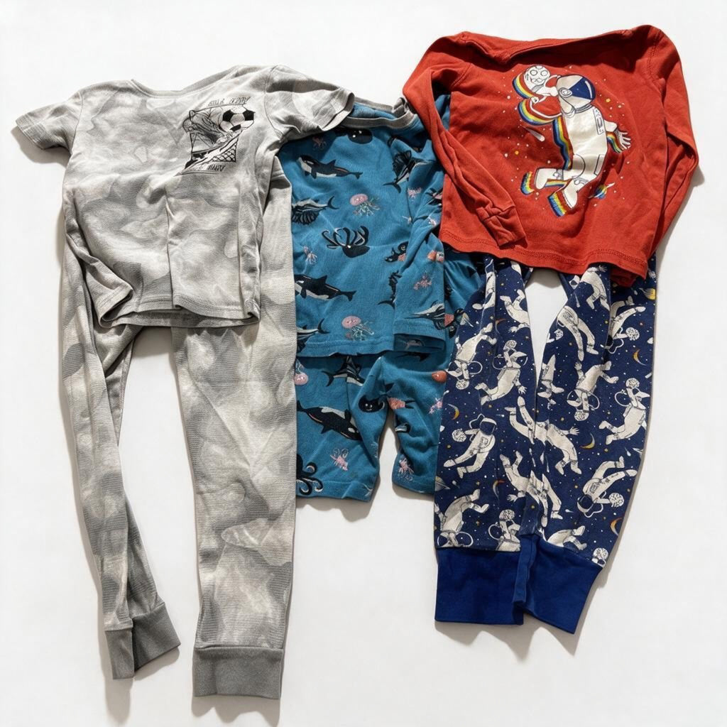 Carter's Kids Sizes 6 to 6/6A 3 Sets Pajamas OshKosh Gray Camo Blue Astronaut