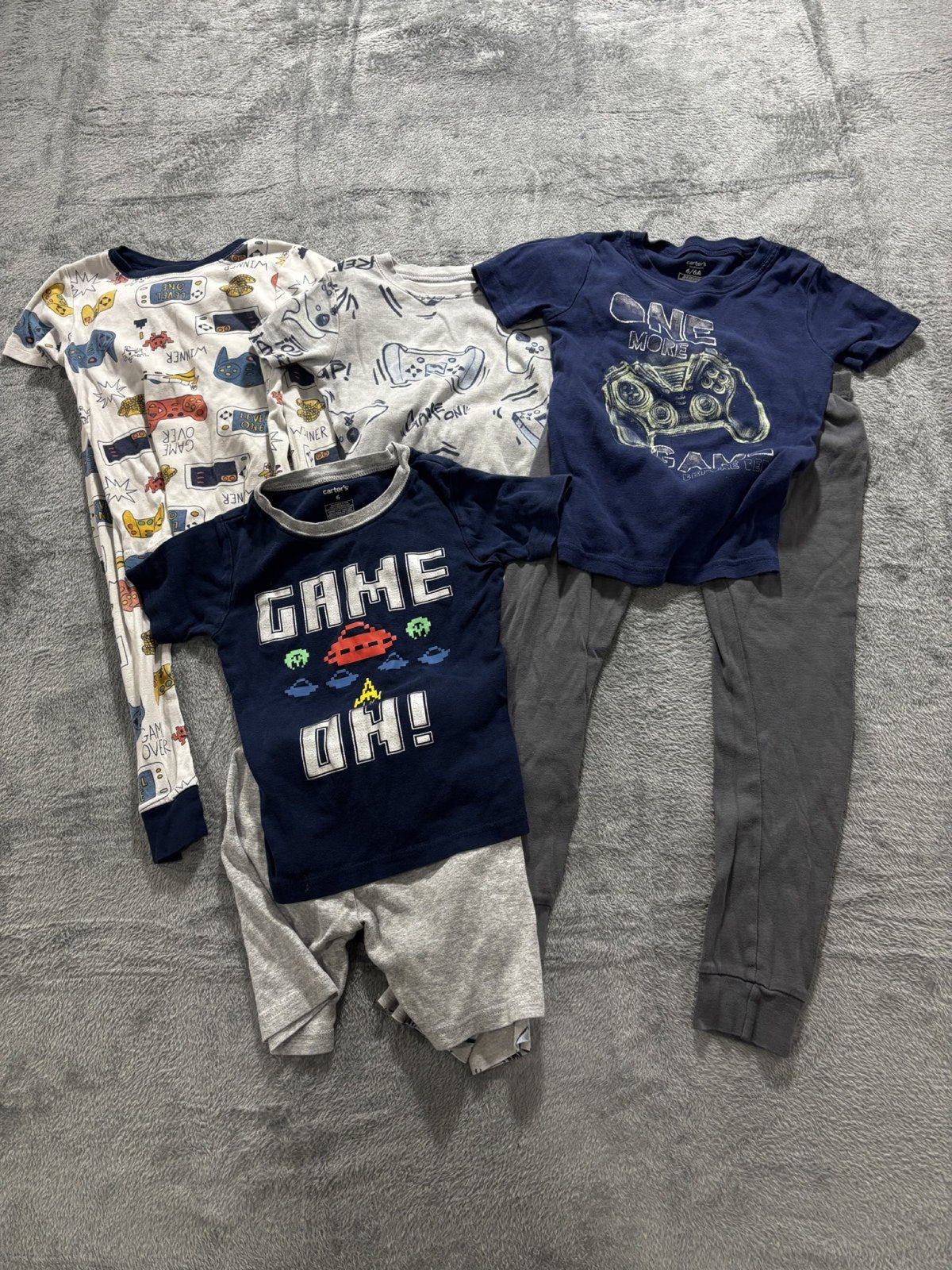 Carter's Kids Sizes 6 to 6/6A 4 Sets Gaming Pajamas Navy Gray White Controller