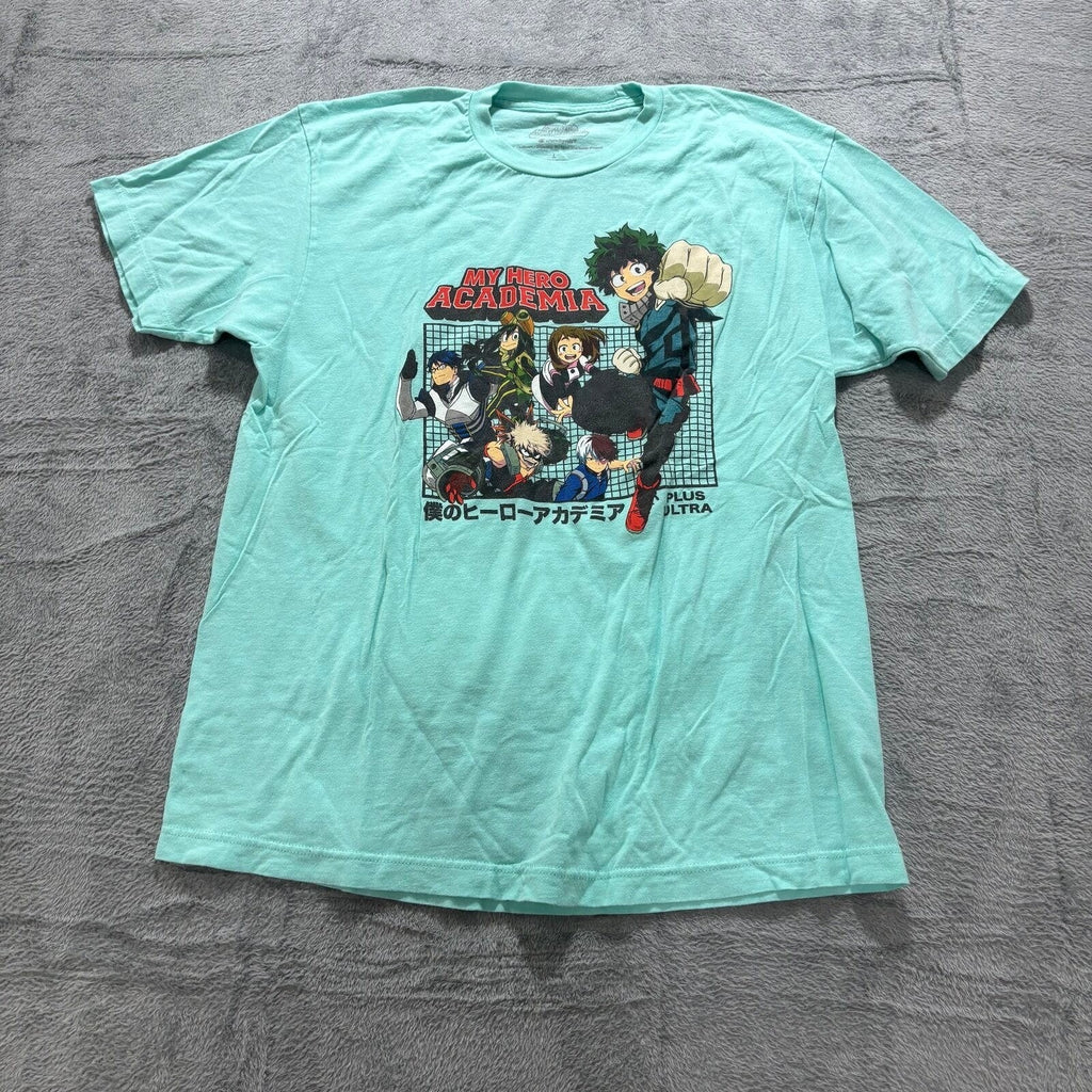 My Hero Academia L Mint Green Graphic T-Shirt Womens Casual Vintage Style