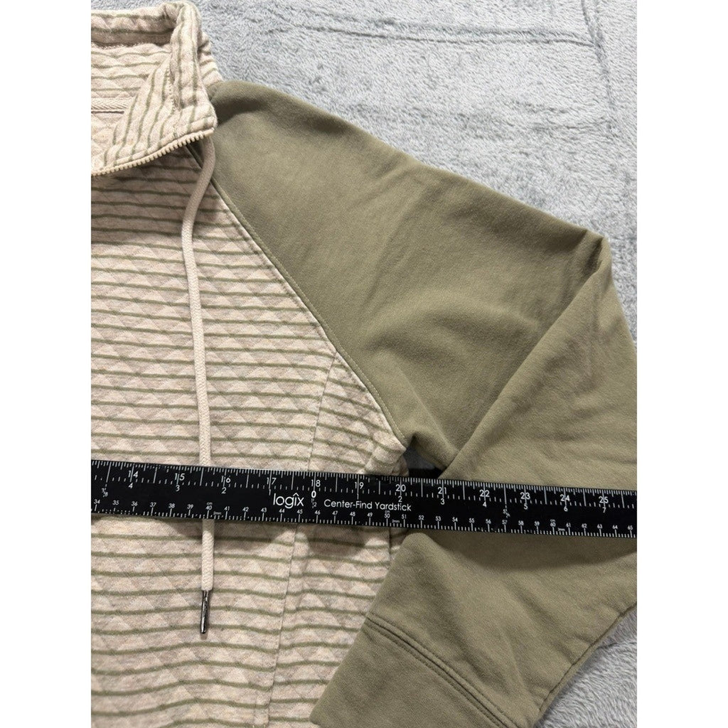 Maurices Womens Quilted Quarter Zip Pullover Sage Green Striped Size L Pocket