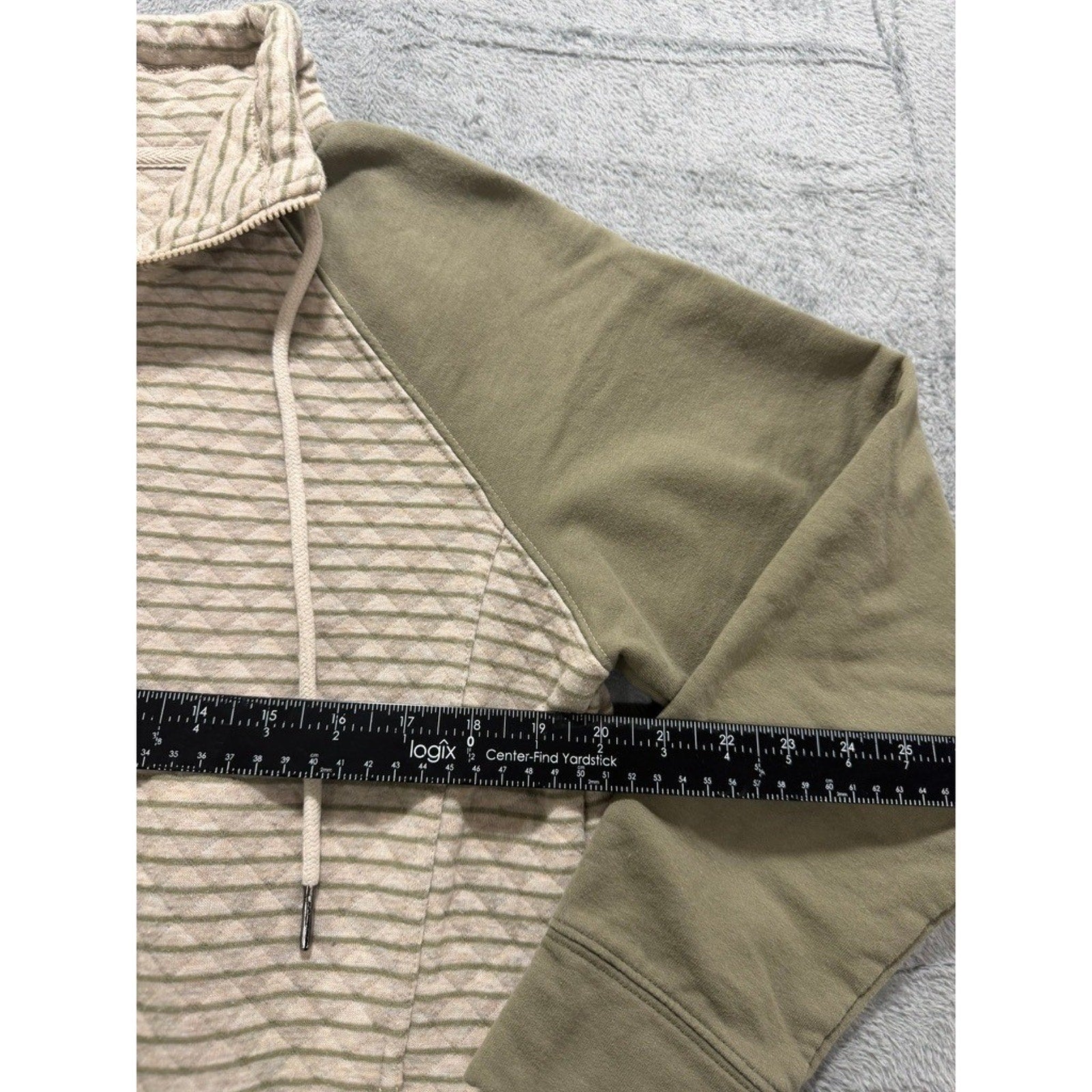 Maurices Womens Quilted Quarter Zip Pullover Sage Green Striped Size L Pocket
