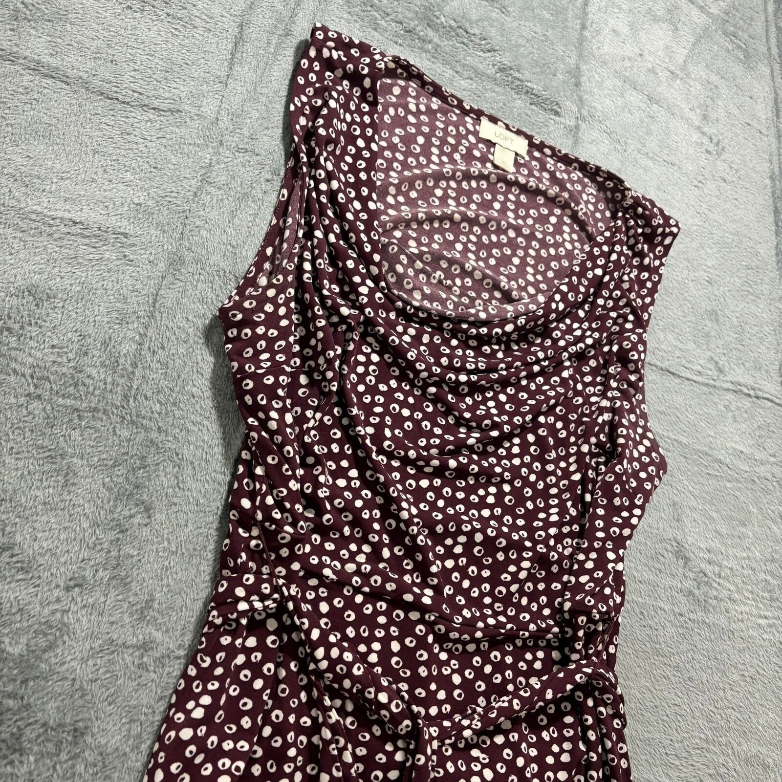 LOFT XL Burgundy White Polka Dot Cowl Neck Womens Dress Casual Vintage Style