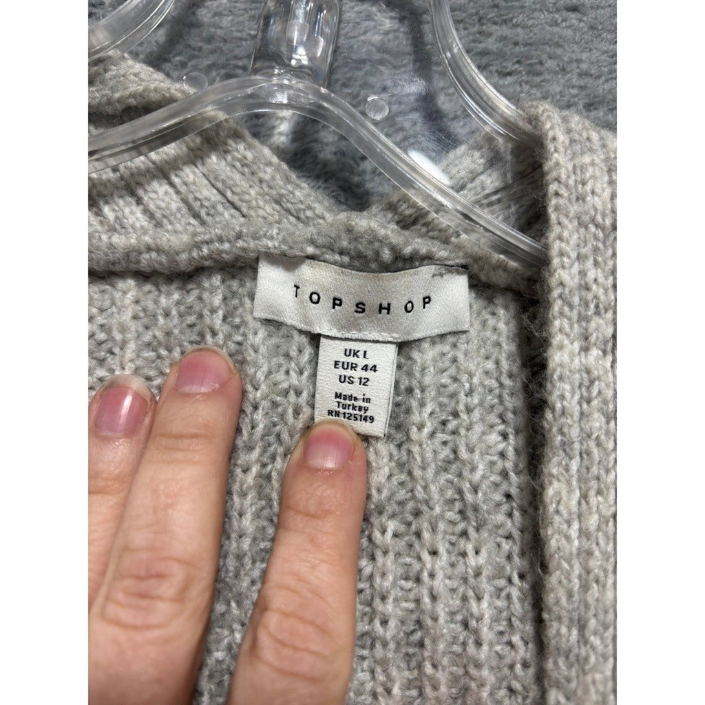 Topshop Womens Gray Chunky Ribbed Knit Oversized Open Front Cardigan Size US 12