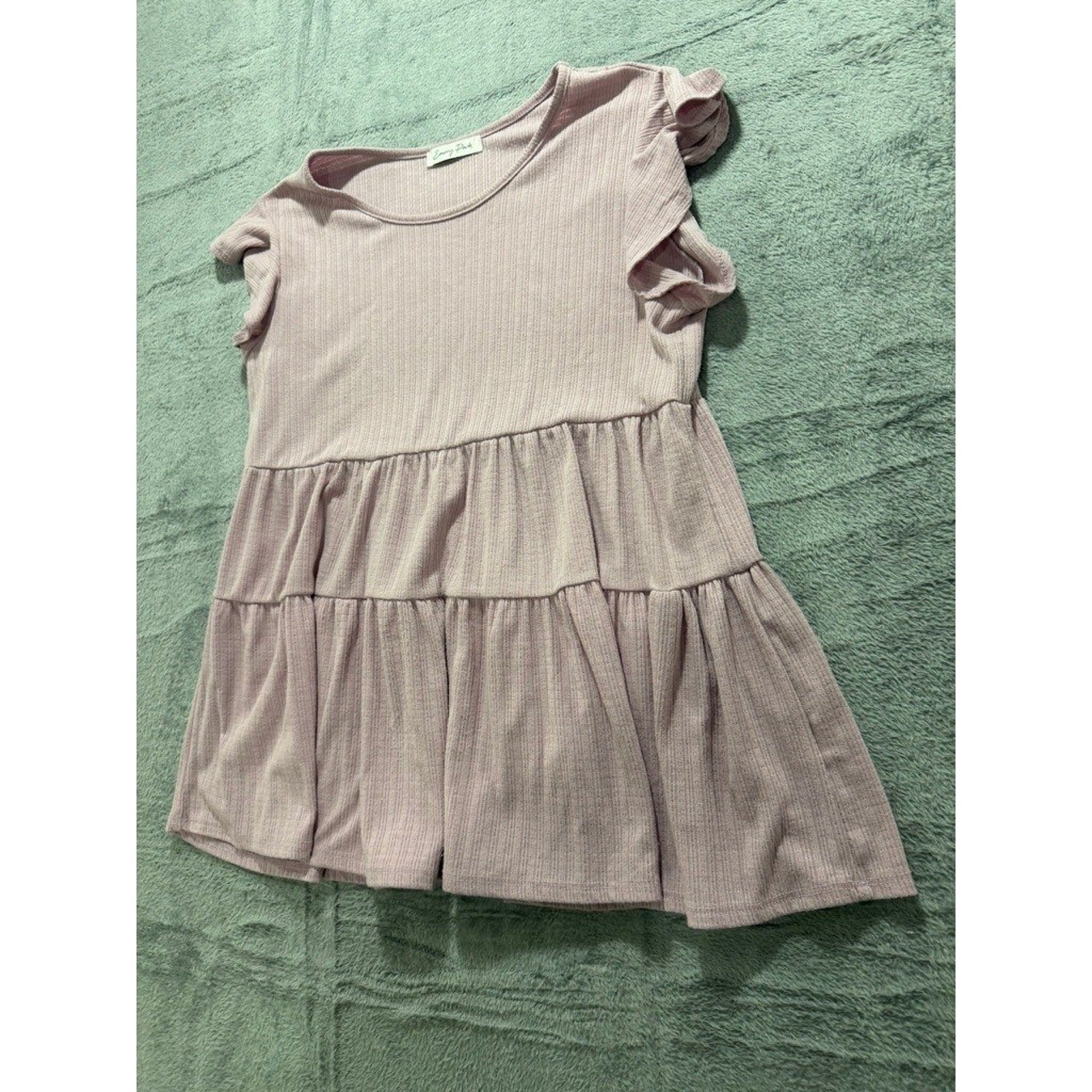 Emory Park Womens Mauve Pink Ribbed Tiered Babydoll Flutter Sleeve Top Size M