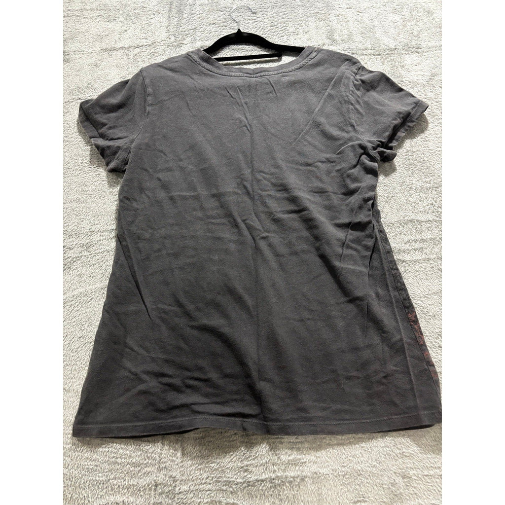 Sonoma Life + Style Womens M Charcoal Graphic Tee Floral Rhinestone