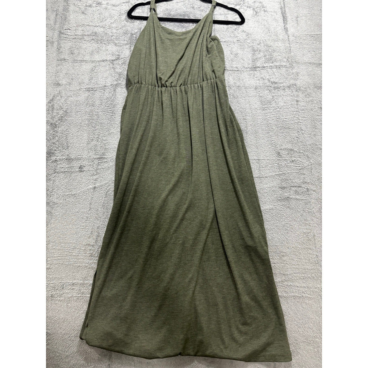 Old Navy M Olive Green Womens Cami Maxi Dress Boho Casual Sleeveless Side Slits