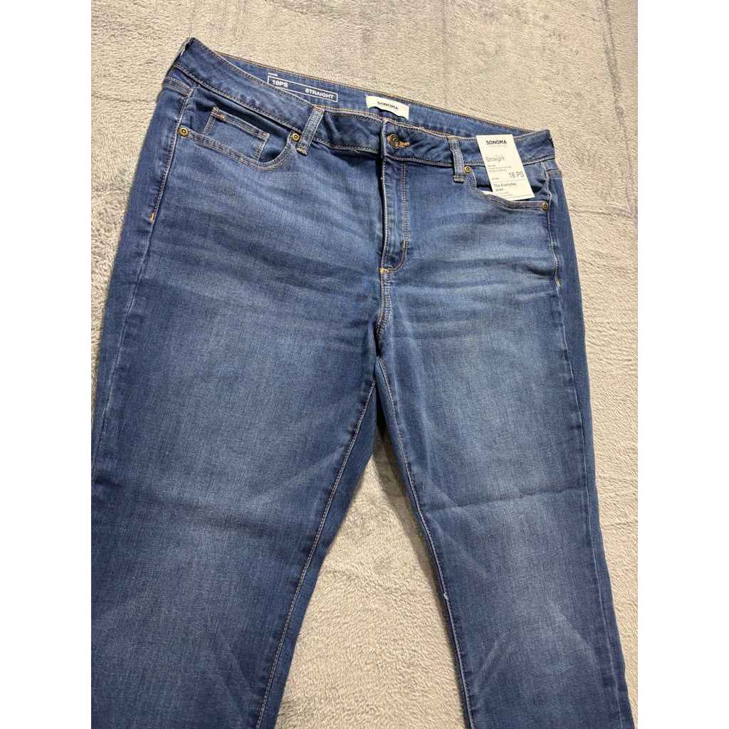 Sonoma 18PS Blue Straight Leg Everyday Jean Womens Casual Vintage Mid Rise Denim