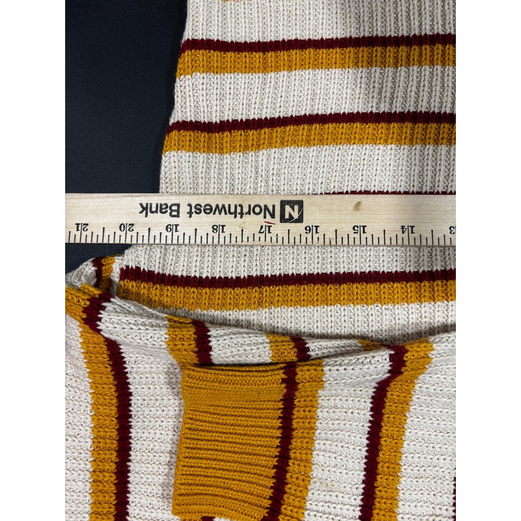 Alya Womens S Cream Mustard Burgundy Striped Ribbed Pullover Sweater