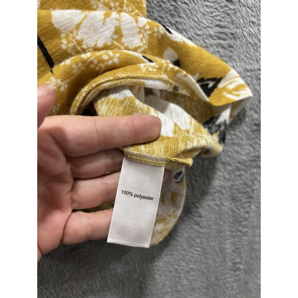 Maurices 24/7 Womens XL Mustard Yellow Floral Top Ruffle Sleeve Casual