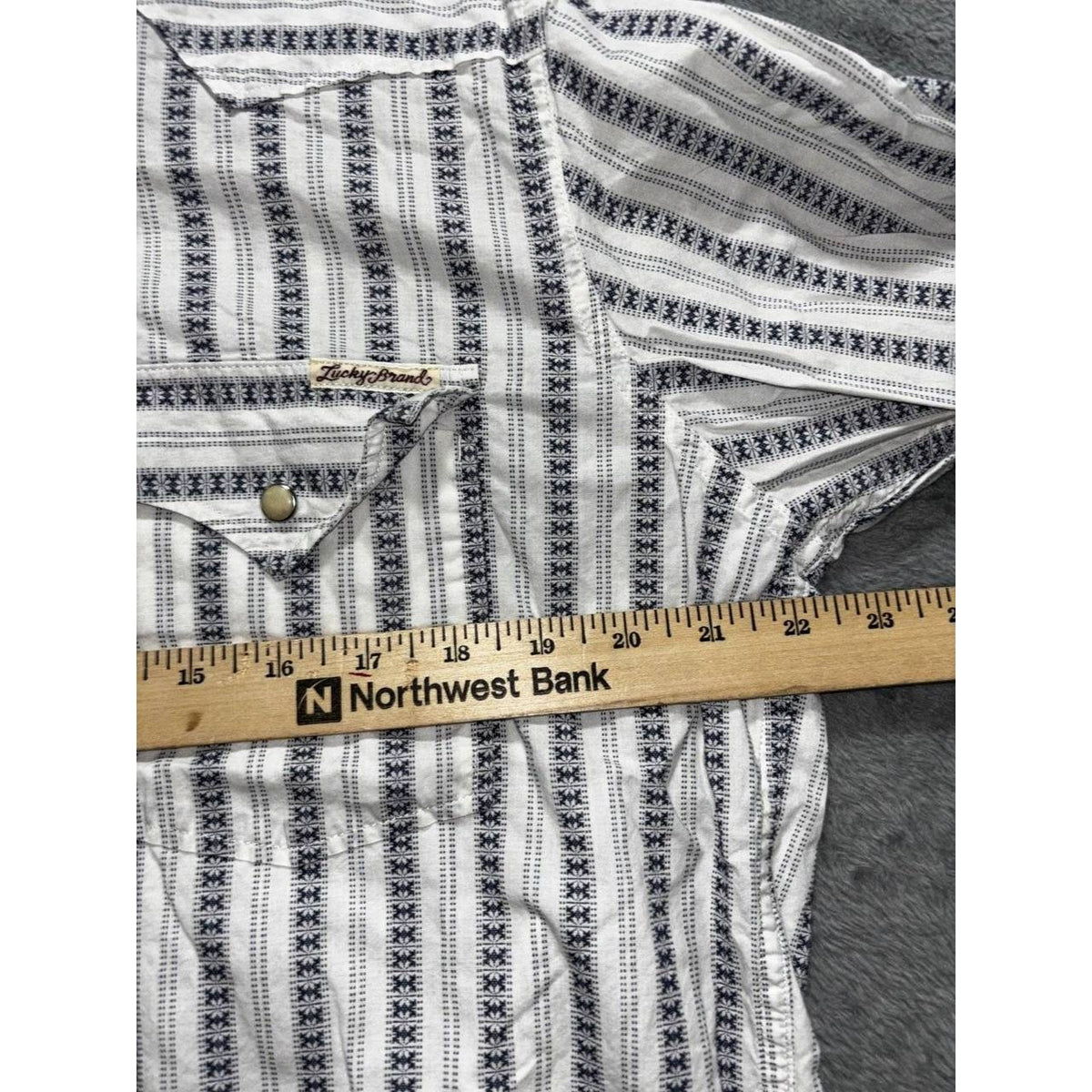 Lucky Brand Men's White Navy Stripe Western Shirt L, photo 4 of 9