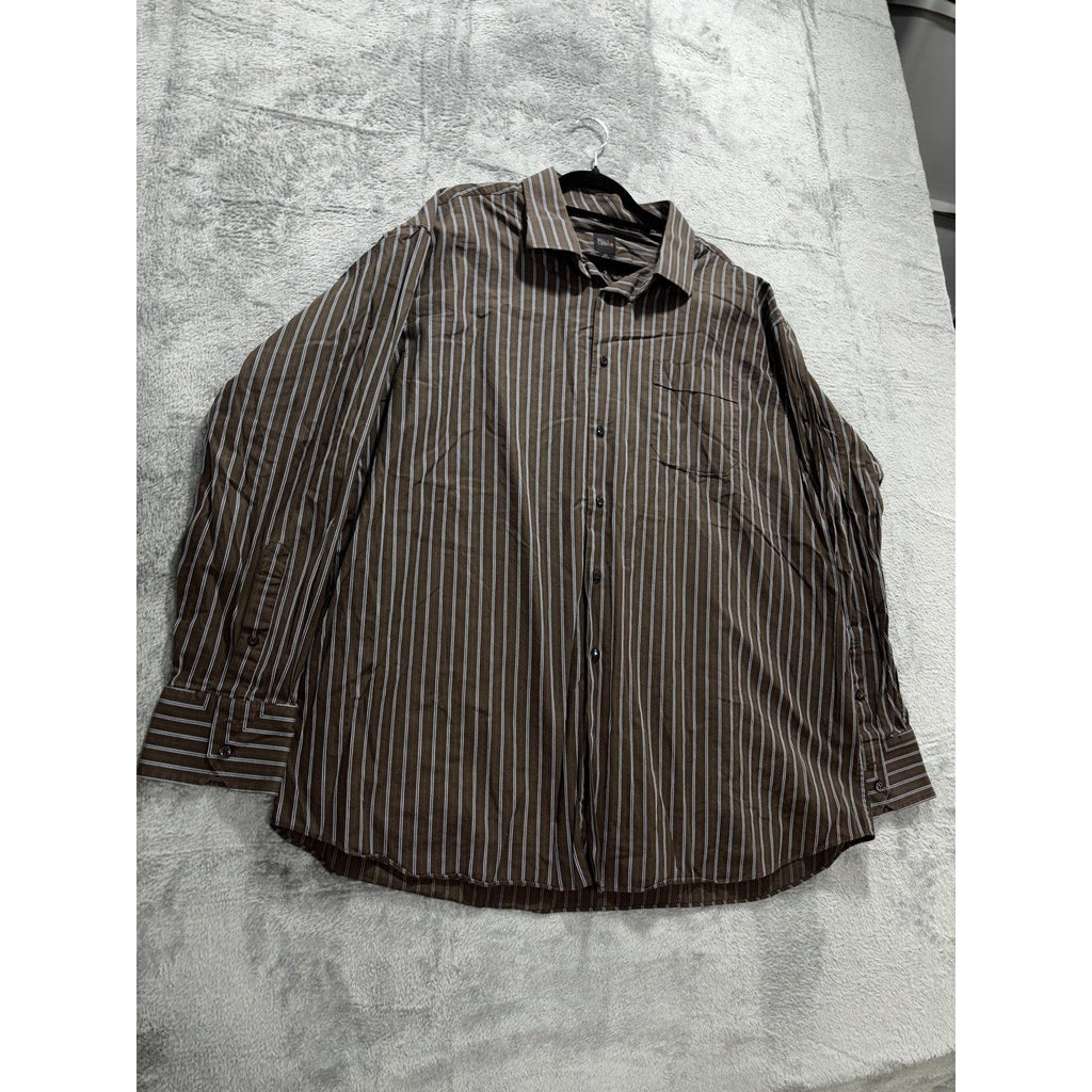 Billy London Men's Brown Stripe Dress Shirt Size XXL, photo 3 of 9