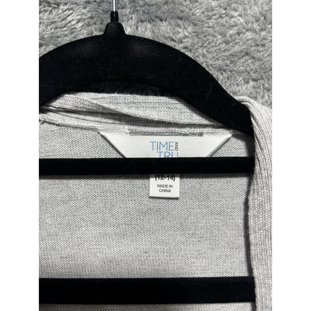 Time and Tru Womens L 12-14 Heather Gray Open Front Cardigan Pockets Casual