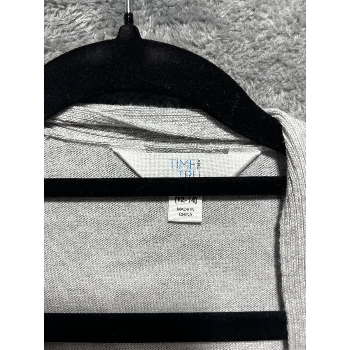 Time and Tru Womens L 12-14 Heather Gray Open Front Cardigan Pockets Casual