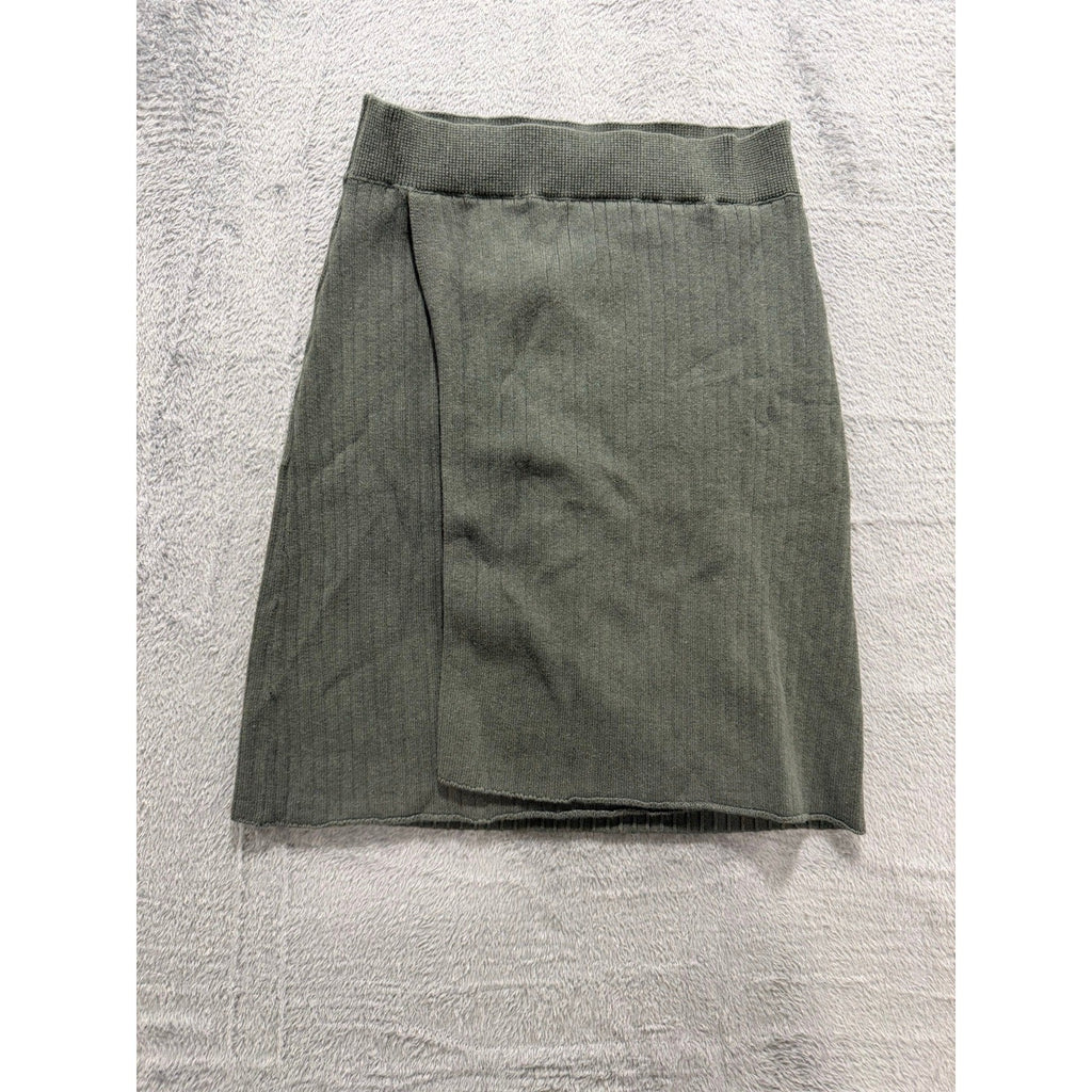 Free People XS Green Ribbed Knit Wrap Mini Skirt Womens Boho Casual