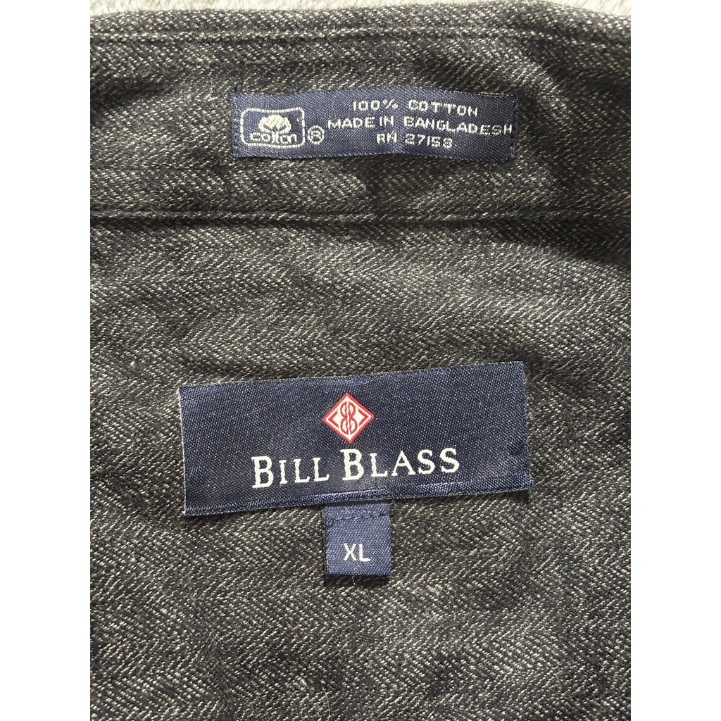 Bill Blass XL Charcoal Grey Herringbone Flannel Button Up Shirt Mens