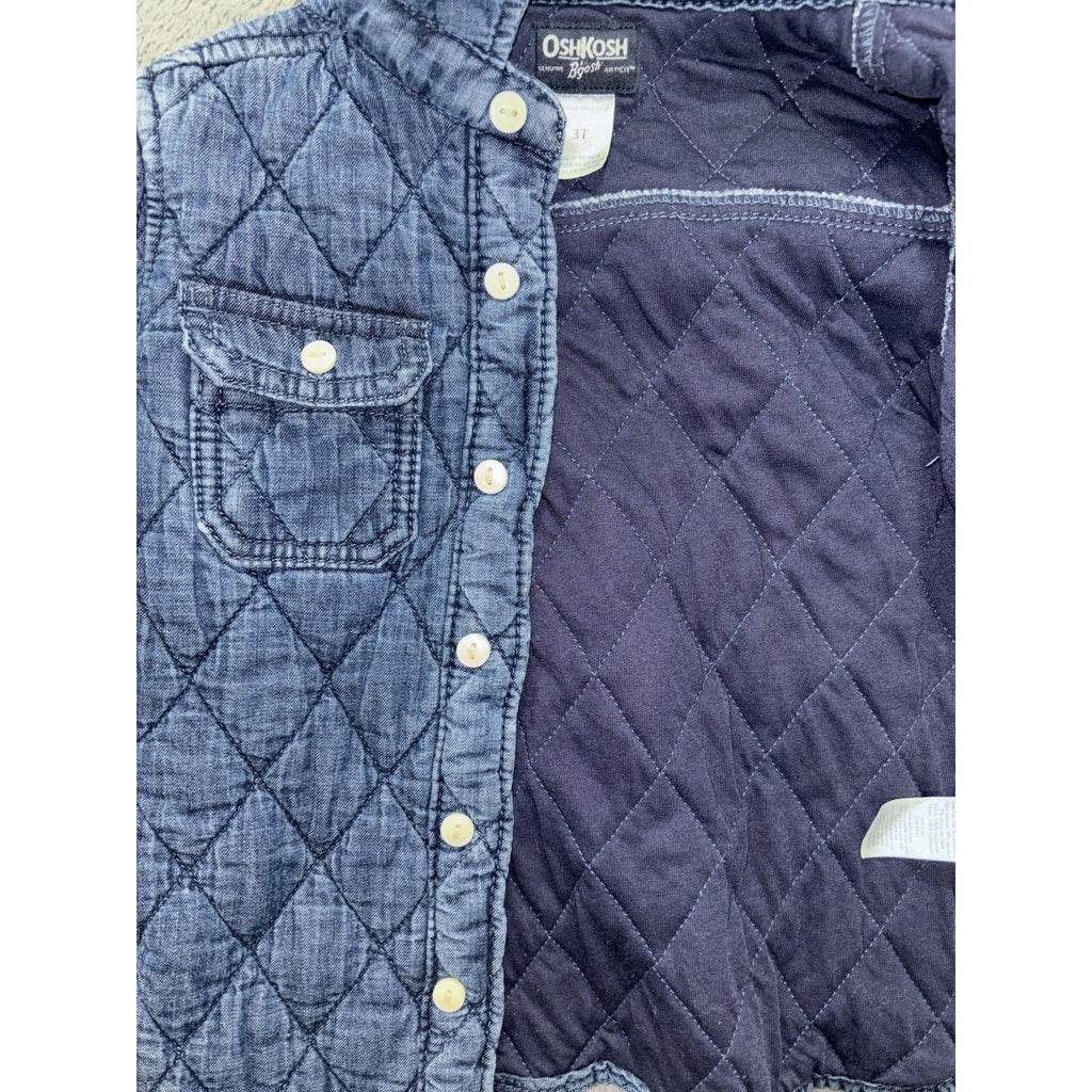 OshKosh B'gosh Toddler Boy 3T Shirt Jacket Blue Denim Quilted Lined Snap