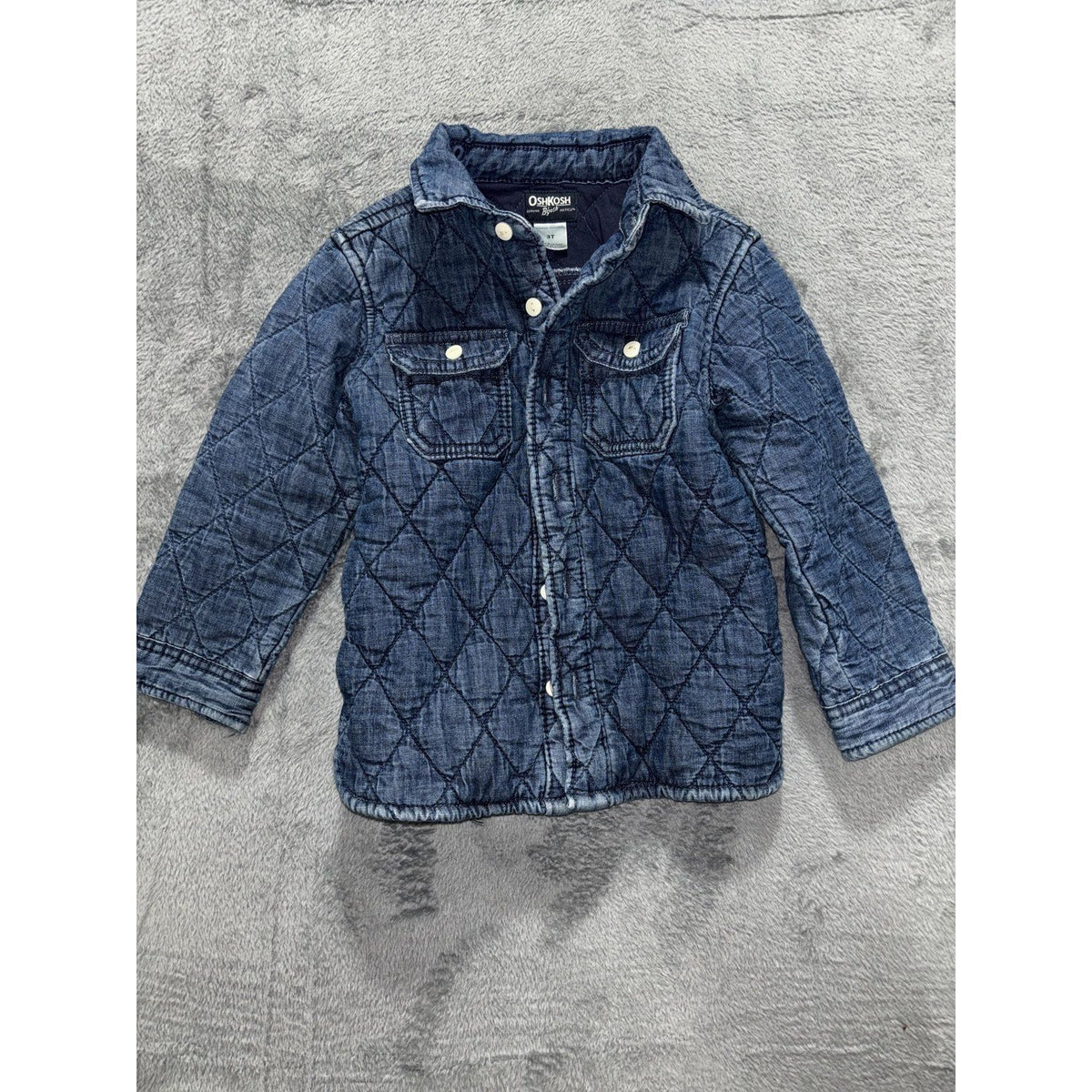 OshKosh B'gosh Toddler Boy 3T Shirt Jacket Blue Denim Quilted Lined Snap