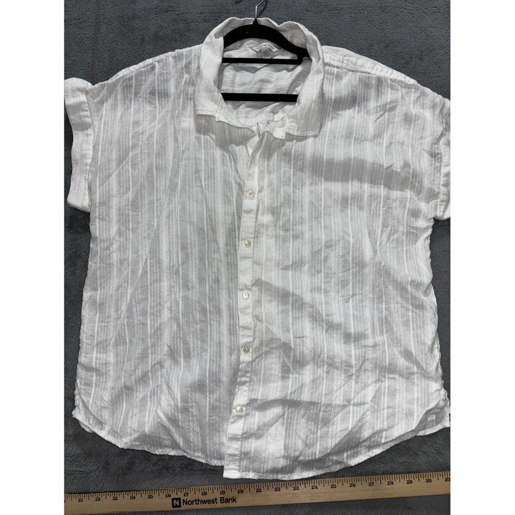 Lucky Brand Women's White Striped Shirt Size L