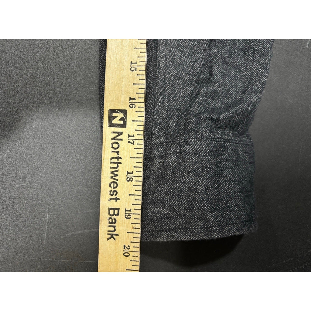 Bill Blass XL Charcoal Grey Herringbone Flannel Button Up Shirt Mens