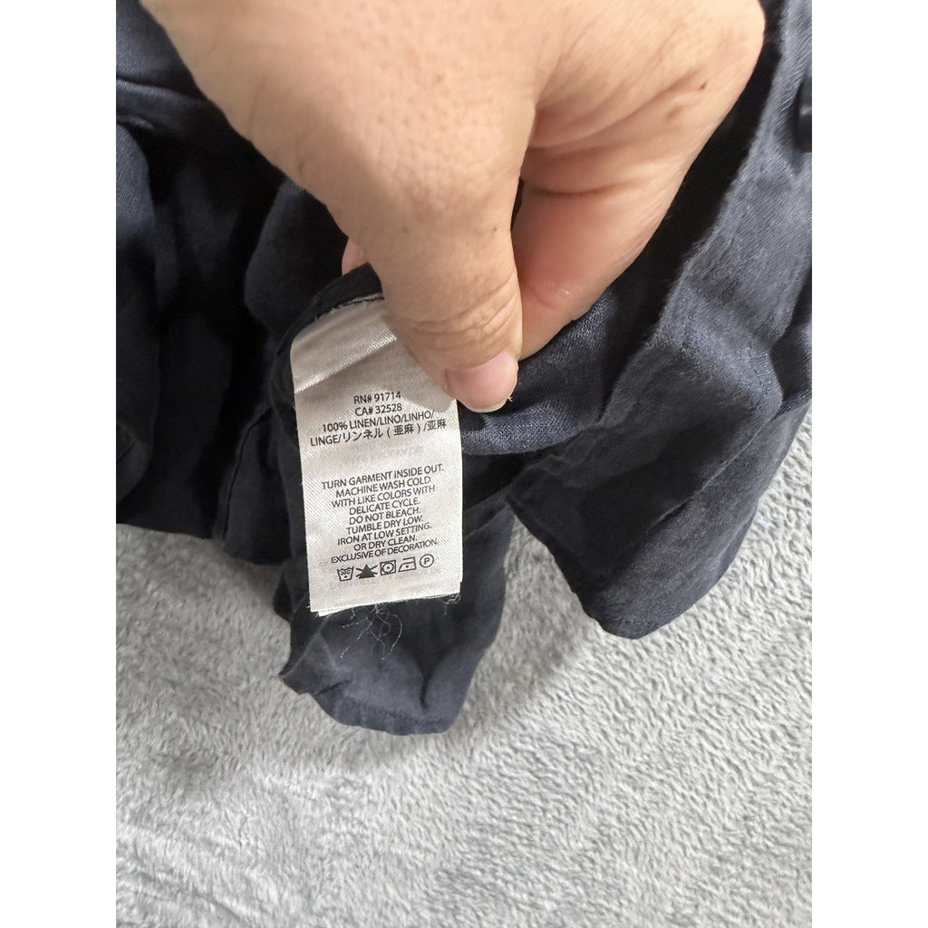 Armani Exchange Mens M Charcoal Gray Linen Button Up Shirt Zip Pockets Casual