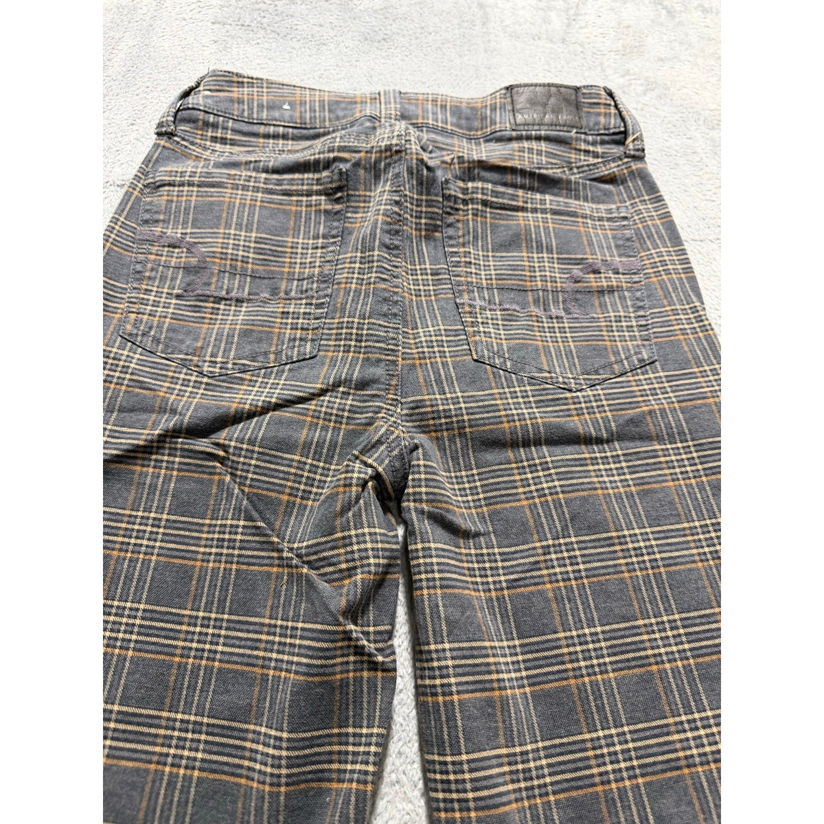 American Eagle 00 Regular Womens Gray Plaid Skinny Jeans Super Stretch Vintage