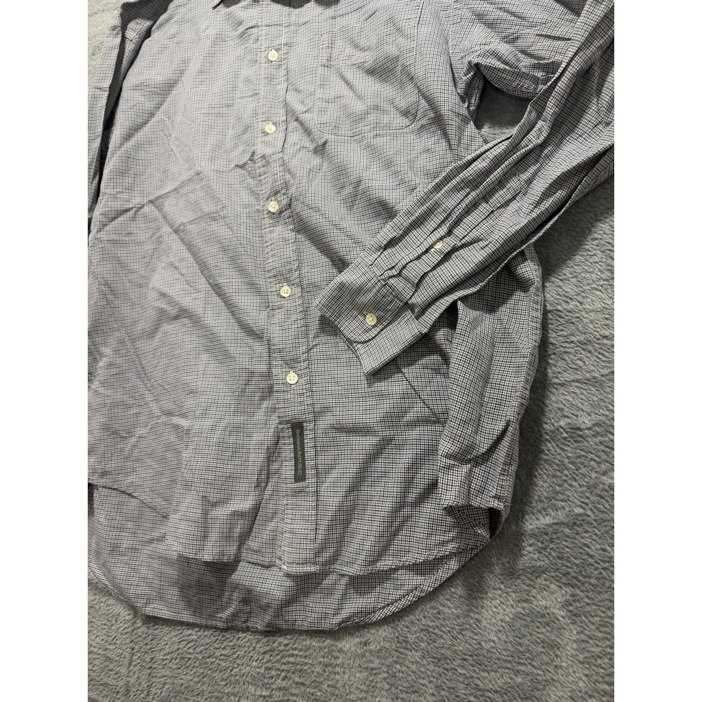 Banana Republic Mens M Gray Navy Micro Check Button Up Shirt Casual
