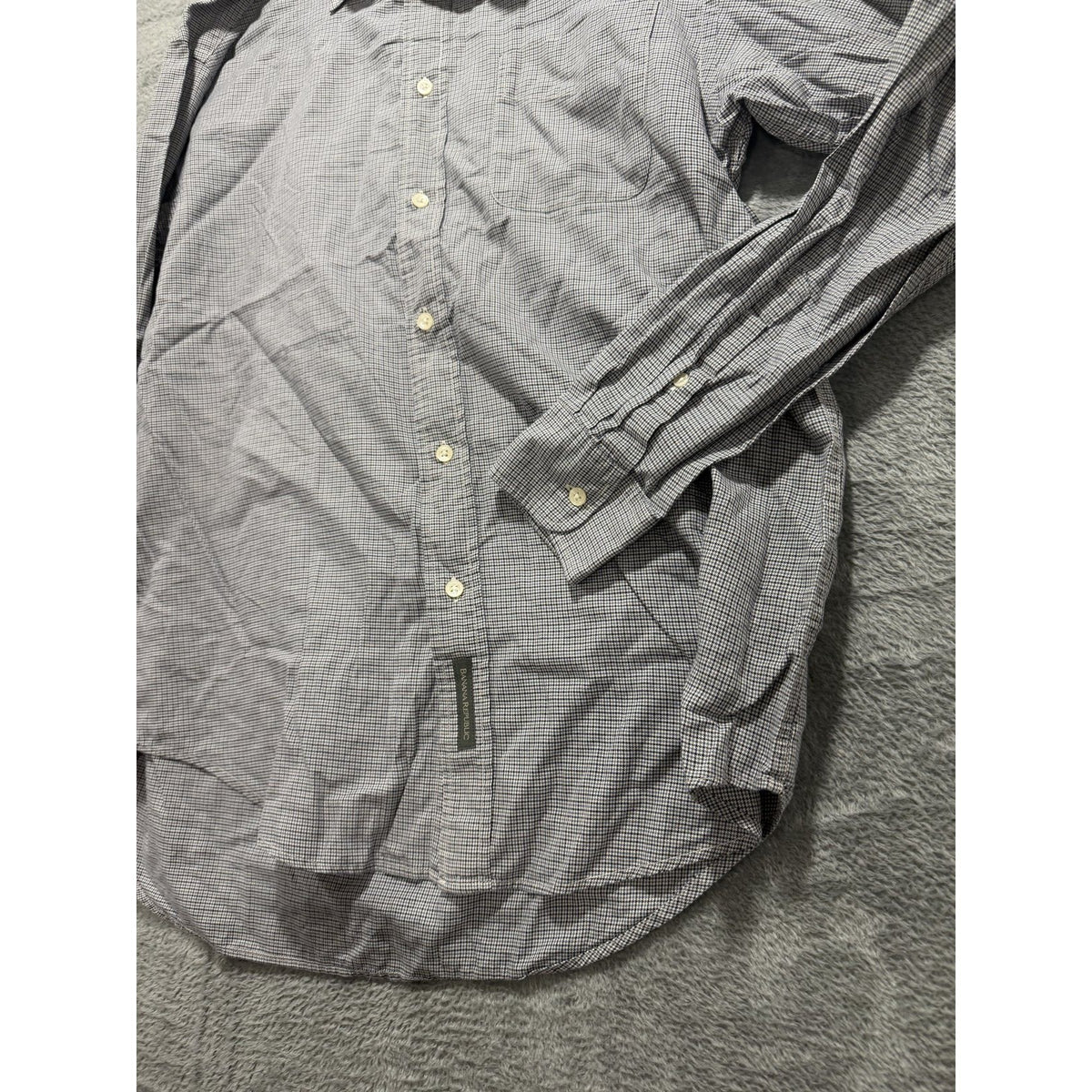 Banana Republic Mens M Gray Navy Micro Check Button Up Shirt Casual