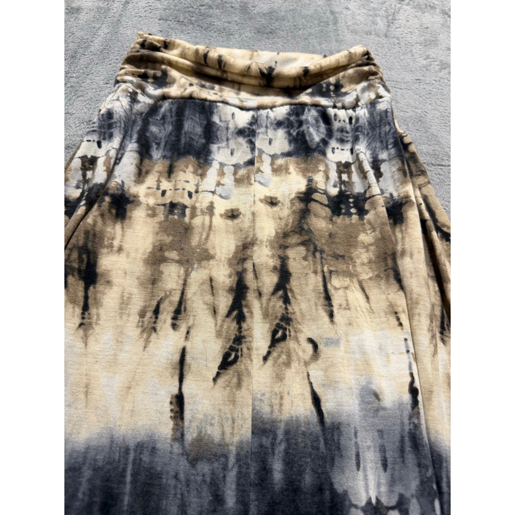 Joe B Womens S Tan Black Tie Dye Maxi Skirt Fold Over Waist Boho Vintage