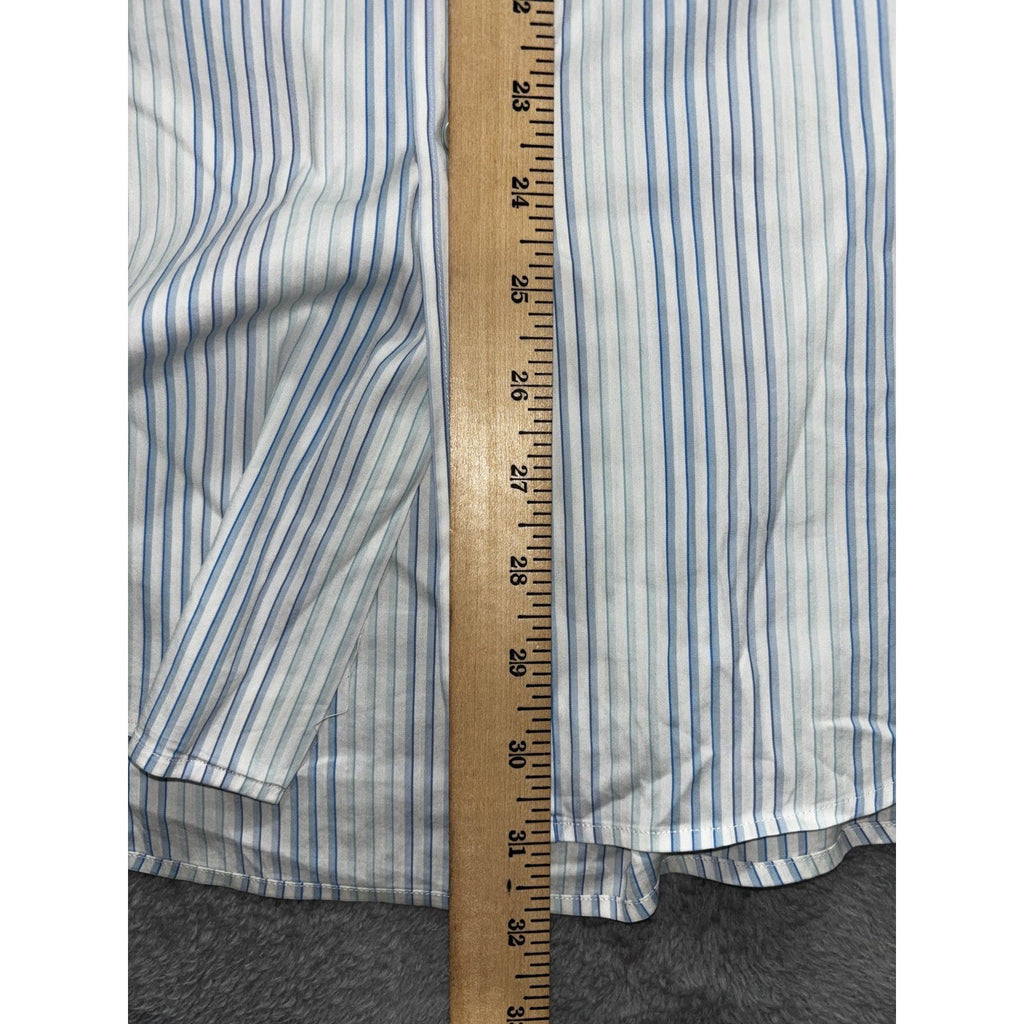Hugo Boss Mens 45/46 XXL White Blue Stripe Long Sleeve Button Up Dress Shirt