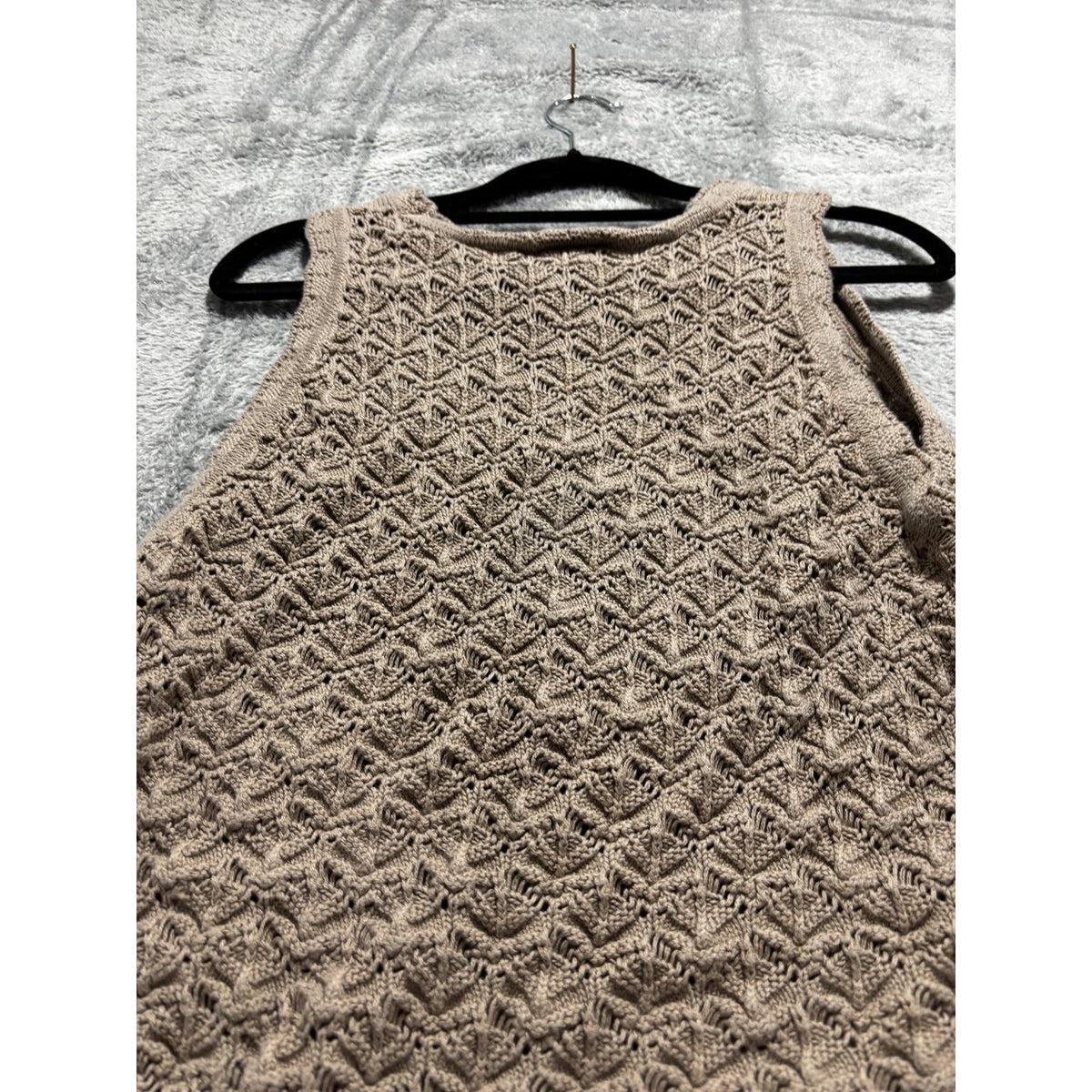 LOFT Outlet Womens L Taupe Openwork Knit Sleeveless Top Casual Boho