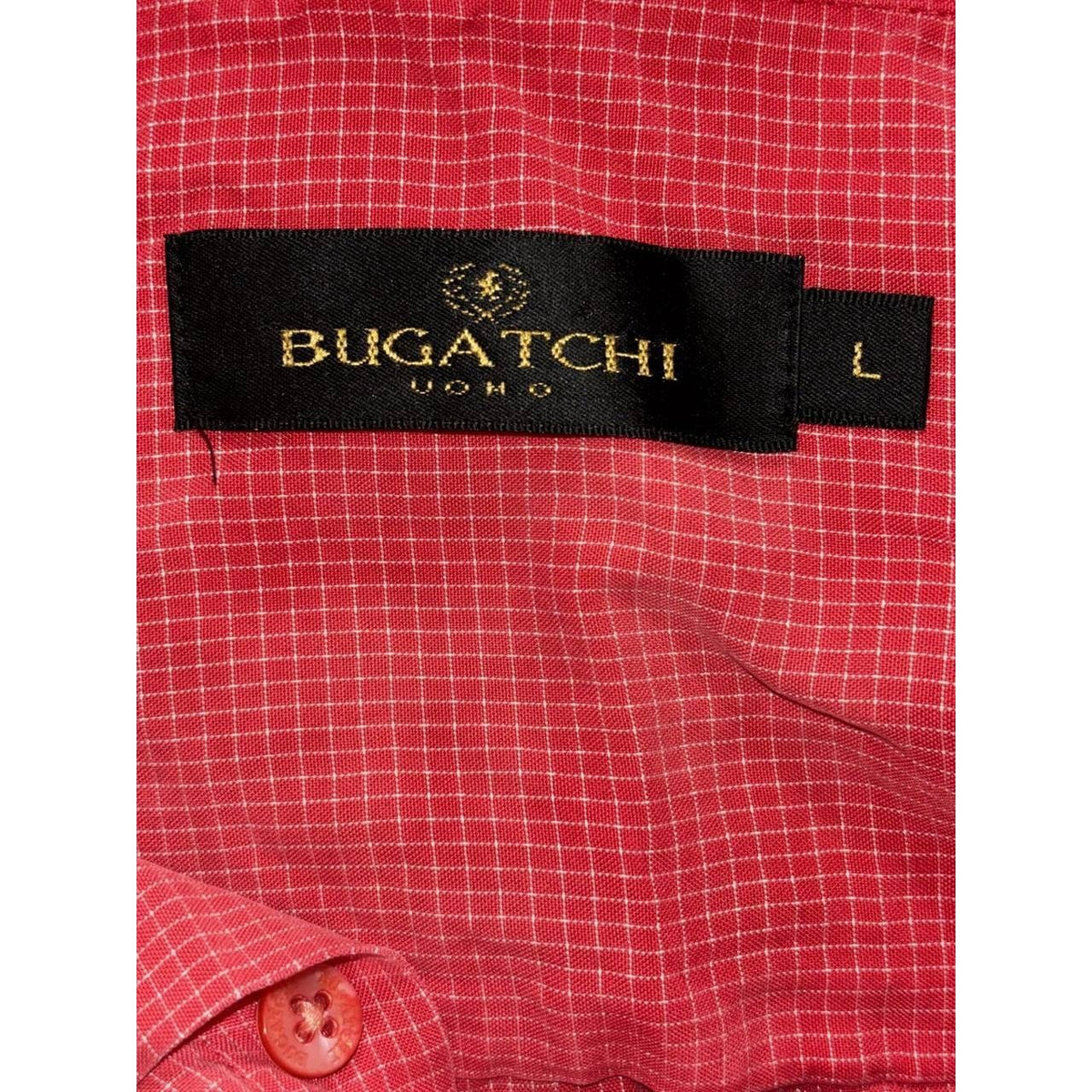 Bugatchi Men's Red Check Short Sleeve Shirt Size L, photo 8 of 9
