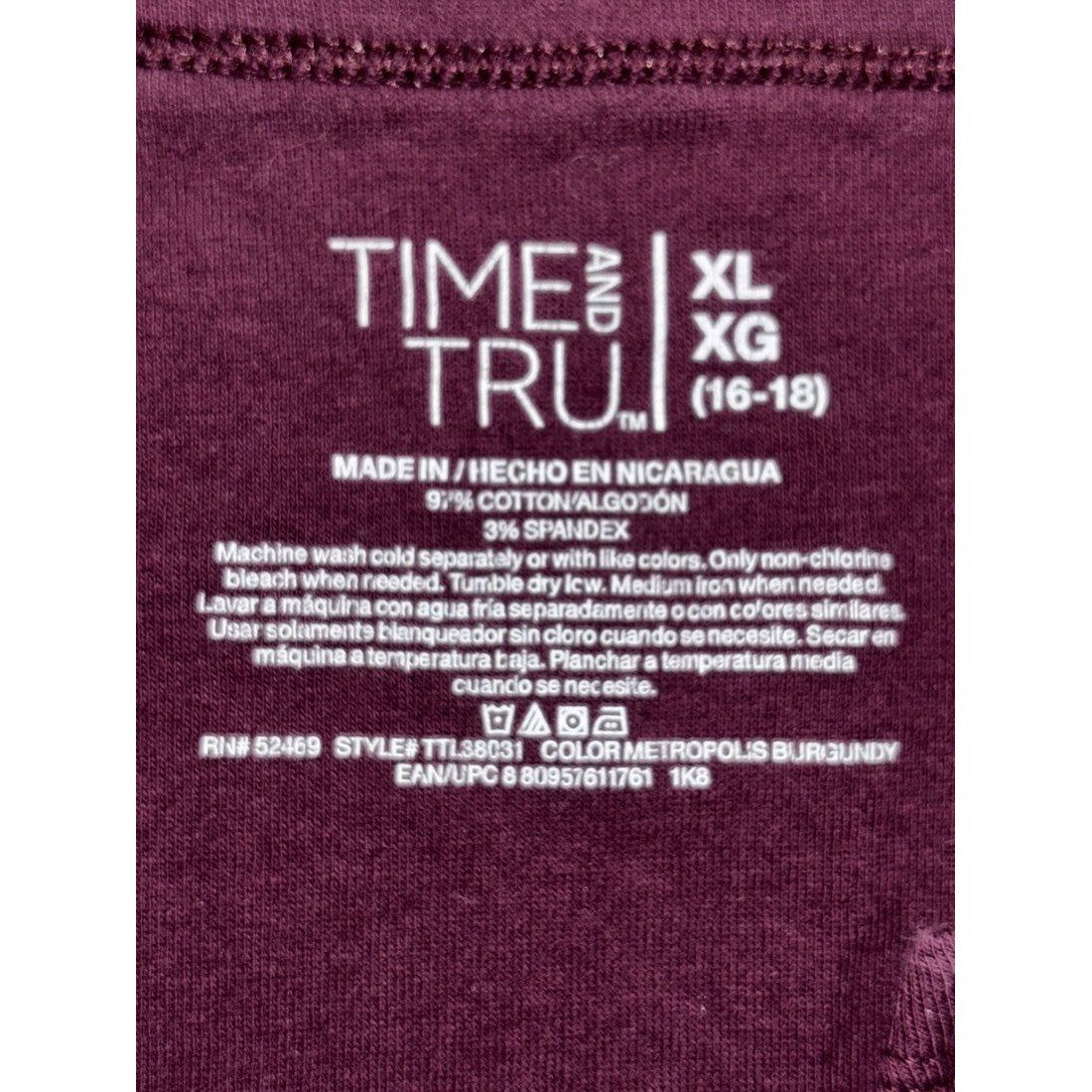 Time and Tru Women's Burgundy Ribbed Tee Size XL, photo 6 of 8
