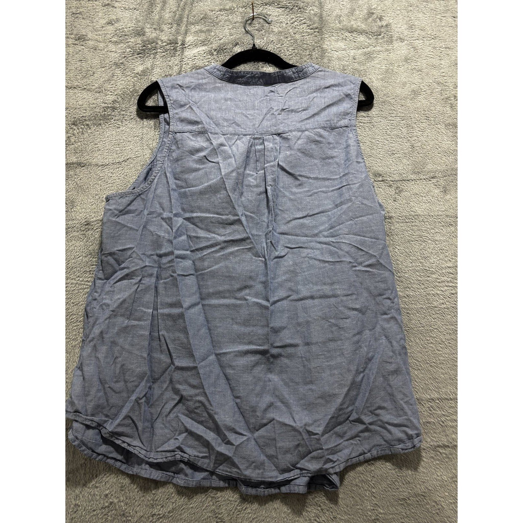 Old Navy Womens XL Light Blue Chambray Sleeveless Popover Top Casual Coastal
