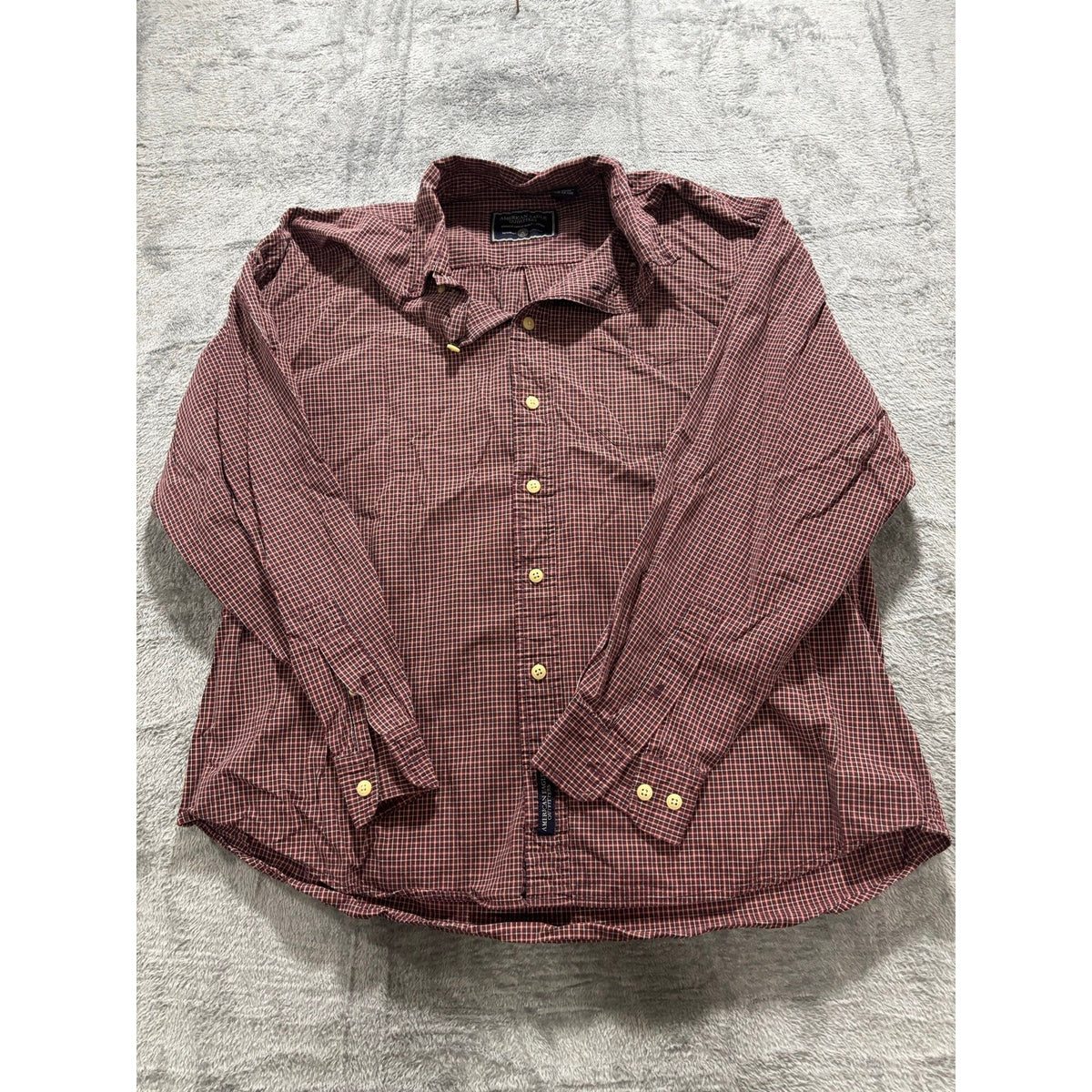 American Eagle XL Burgundy Check Long Sleeve Button Up Shirt Casual Preppy