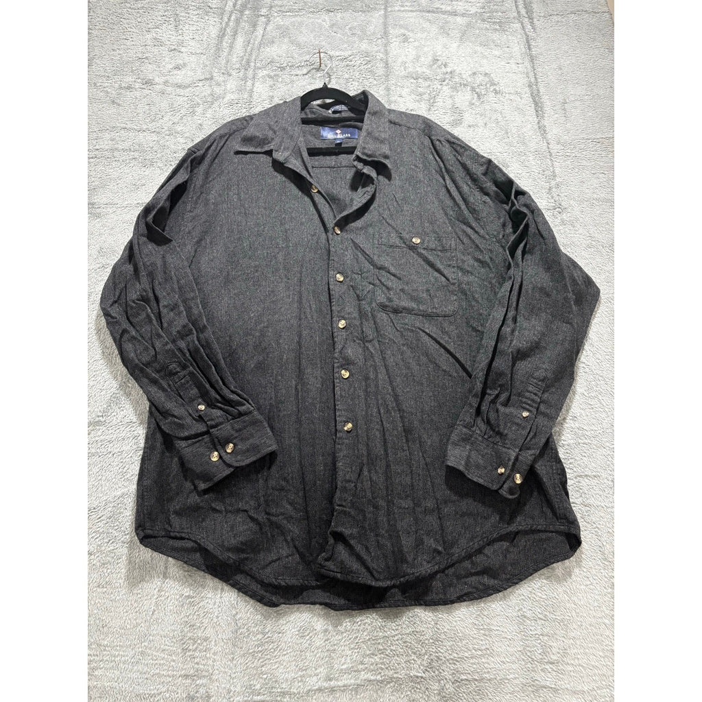 Bill Blass XL Charcoal Grey Herringbone Flannel Button Up Shirt Mens