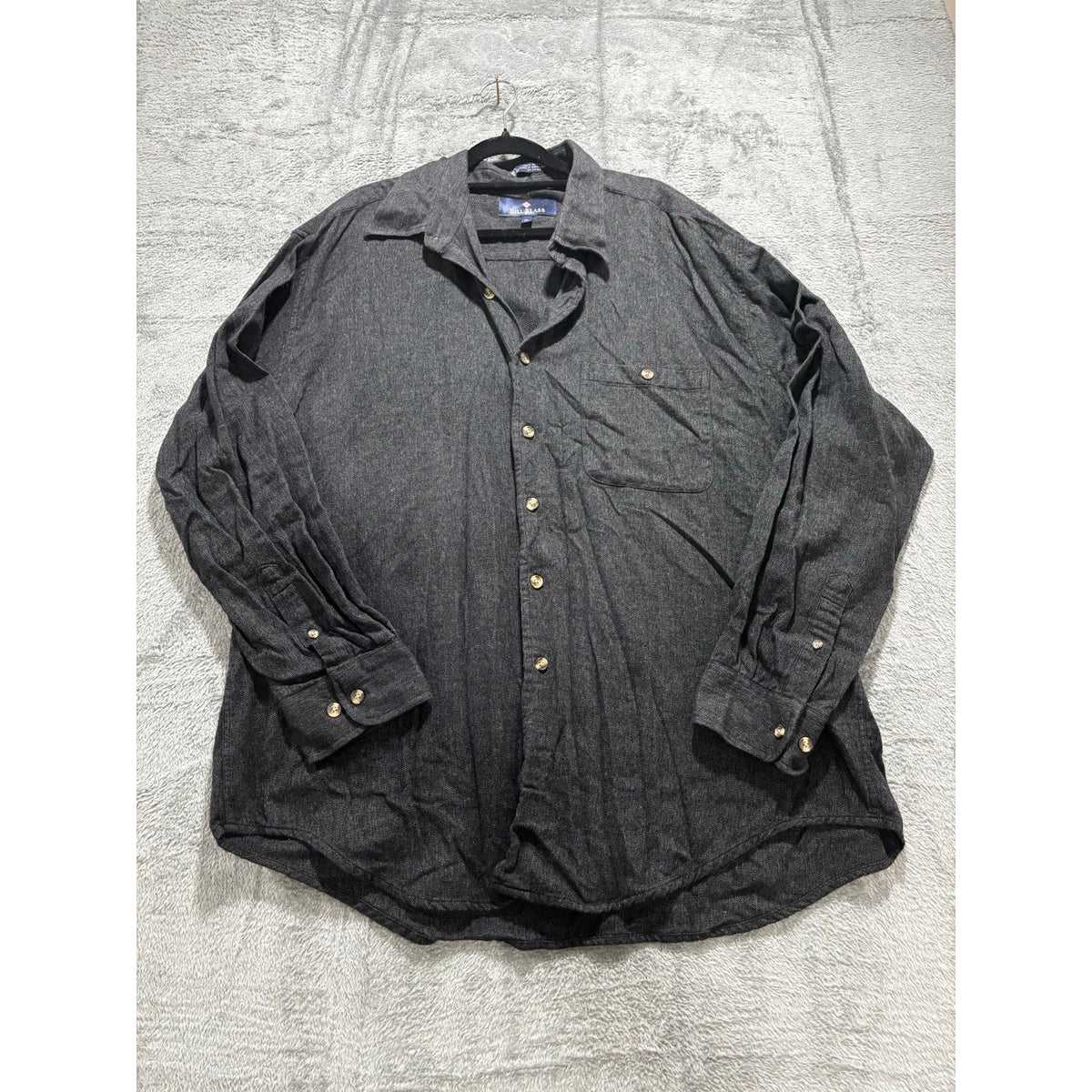 Bill Blass XL Charcoal Grey Herringbone Flannel Button Up Shirt Mens
