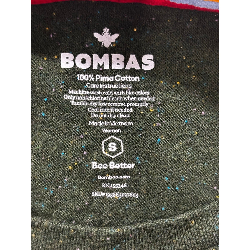 Bombas Womens S Dark Green Pima Cotton Long Sleeve Crewneck Tee