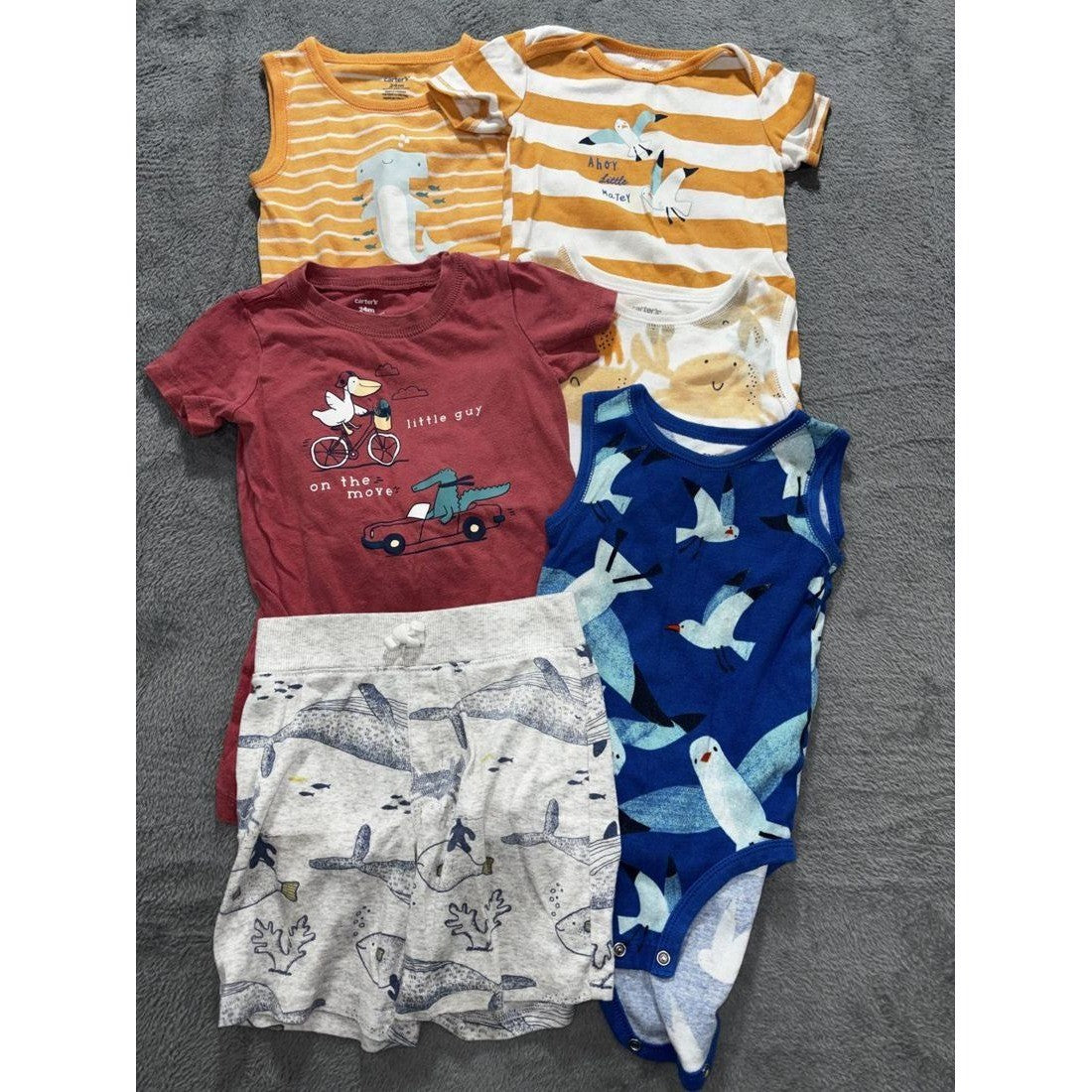 Carter's Baby Boy Bodysuits & Romper Lot 6 Pcs 24M