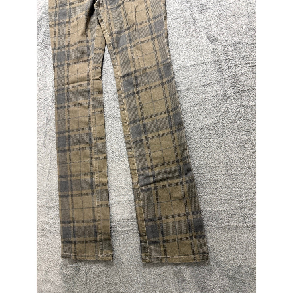 WEWOREWHAT 25 Olive Gray Plaid Straight Leg Jeans Womens Stretch Casual Preppy
