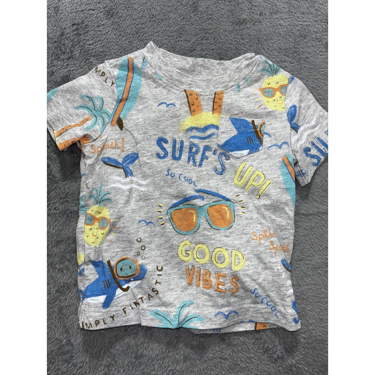 Carter's Okie Dokie 12M Baby 6 Piece Bundle Shark Shirt Tee Tank Shorts Blue