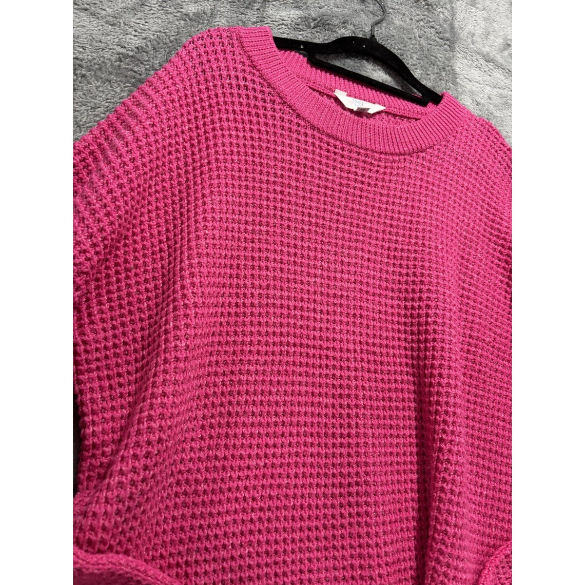 Time and Tru Womens XXL Hot Pink Waffle Knit Crewneck Sweater Cozy Casual
