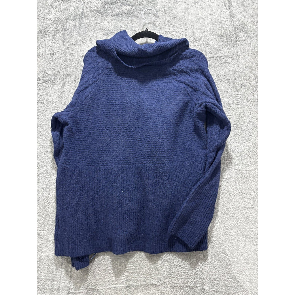 Liz Claiborne Womens XL Navy Blue Cowl Neck Sweater Cable Knit Cozy