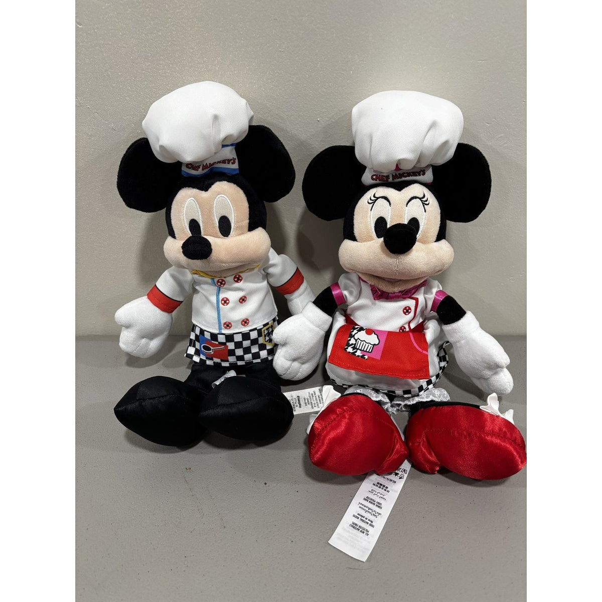 Disney Parks Chef Mickey and Minnie Mouse Plush Set of 2 OS Chef Outfits Kids