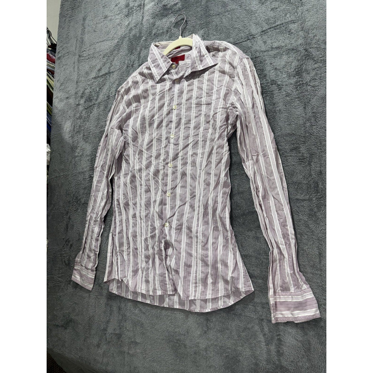 HUGO Hugo Boss Mens XL Mauve Gray Stripe Long Sleeve Button Up Dress Shirt